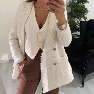 Krem Chanel Kumaş Astarlı Düğmeli Ceket