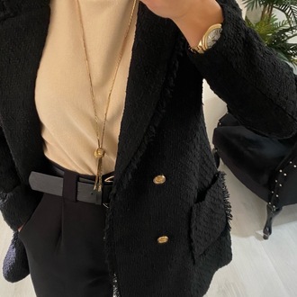 Siyah Chanel Kumaş Astarlı Düğmeli Ceket