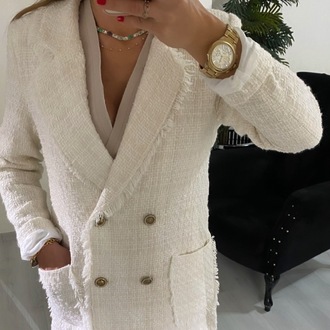 Krem Chanel Kumaş Astarlı Düğmeli Ceket