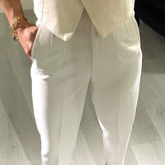 Beyaz ZR model Yüksel Bel Pensli Pantolon