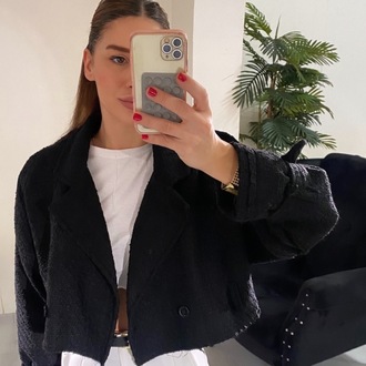 Siyah Chanel Kumaş Astarlı Düğmeli Ceket
