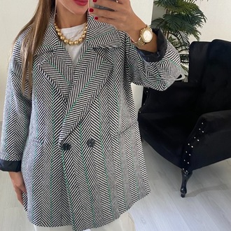Balıksırtı Yeşil Çizgili Astarlı Kaban