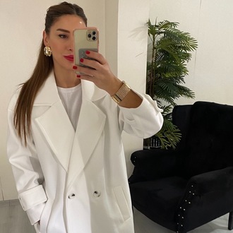 Beyaz Premium Astarlı Kaşe Kaban