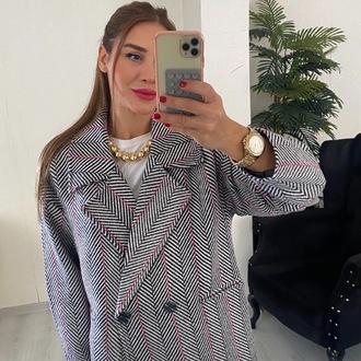 Balıksırtı Pembe Çizgili Astarlı Kaban