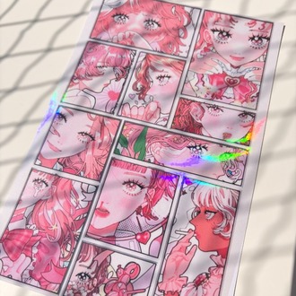 Pembe Hologramlı Anime Sticker Seti
