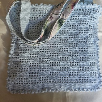 Açık mavi %100 bambu iplik, astarli omuz çantasi