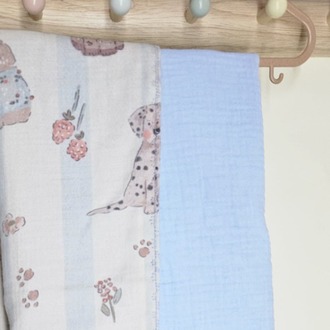 Yeni model Mavi Hayvan Desenli ve Bebe Mavisi Çift kat Müslin Erkek Bebek Battaniyesi