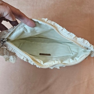 Beyaz Vintage Dantel Kumaş Yazlık Clutch, Portföy Çanta