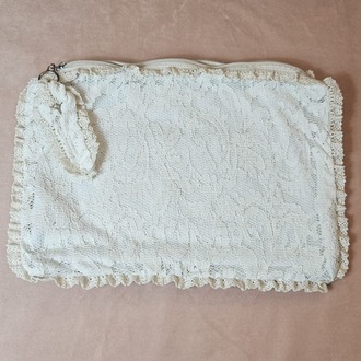 Beyaz Vintage Dantel Kumaş Yazlık Clutch, Portföy Çanta