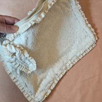 Beyaz Vintage Dantel Kumaş Yazlık Clutch, Portföy Çanta