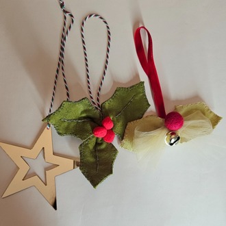 Renkli Ķeçeler ve Pleksiden 3 adet Yılbaşı Süsü, Kokina, Yaprak Çan, Yıldız Set, Handmade1
