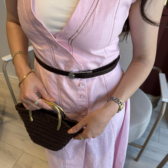 Pembe kahverengi kemerli organik keten boydan gömlek elbise