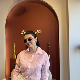 Pembe 3d çiçekli tül gömlek