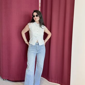 Taşlı buz mavisi kot pantolon 
