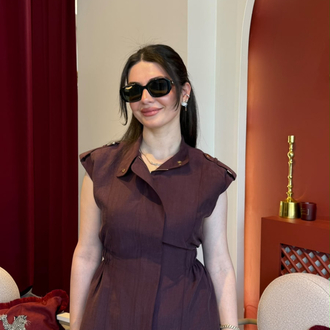 Bordo poplin keten beli lastikli fermuarlı astarlı gold düğmeli yelek cepli pantolon takım