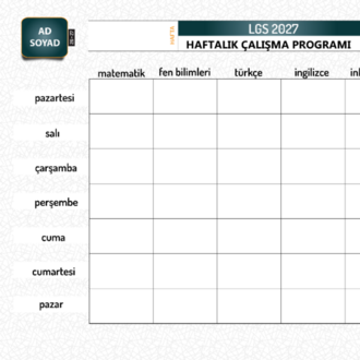 2027 LGS HAZIRLIK _ HAFTALIK ÇALIŞMA PROGRAMI