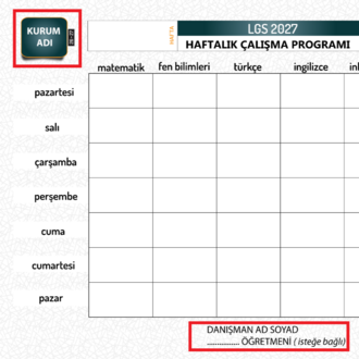 2027 LGS HAZIRLIK _ HAFTALIK ÇALIŞMA PROGRAMI
