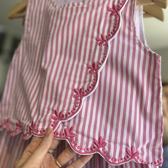 Nakışlı çizgili pembe takım