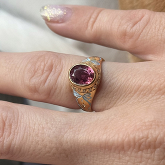 Pembe turmalin mavi fiyonk yüzük