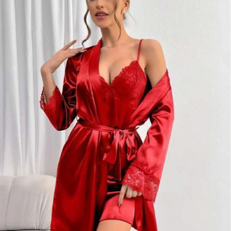 kırmızı sabahlık set