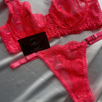 Neon pembe bralet takım