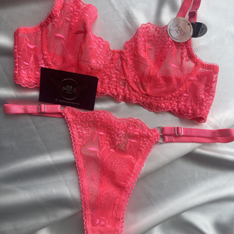 Neon pembe bralet takım