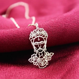 14K Altın Kaplama / Gümüş Frida Kahlo Tasarımlı Kolye