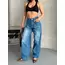Baggy süper taş bıyık yıkama mavi jeans pantolon d2007