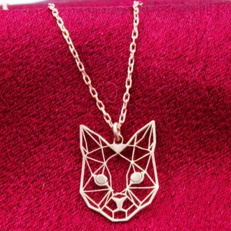 14K Altın Kaplama / Gümüş Geometrik Kedi Kolye