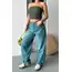Baggy taş enzim bıyık yıkama jeans pantolon yeşil tint d2007