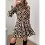Kadın Uzun Kollu Yarı Balıkçı Yaka Leopar Desenli Modal Mini Elbise