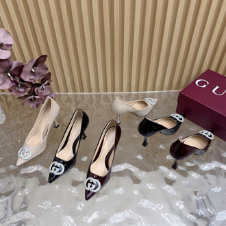 Premium Gucci Kristal GG Amblemli Topuklu Ayakkabı