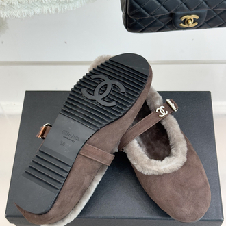 CHANEL SÜET VE KÜRK DETAYLI MARY JANE BALEERİN