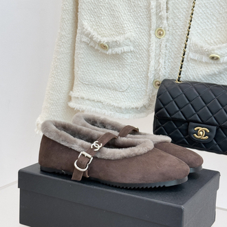 CHANEL SÜET VE KÜRK DETAYLI MARY JANE BALEERİN
