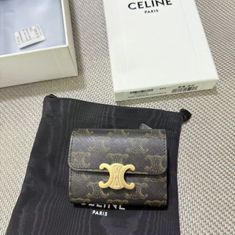 Celine Triomphe Kanvas Üç Katlı Mini Cüzdan (Wallet)