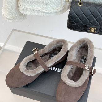 CHANEL SÜET VE KÜRK DETAYLI MARY JANE BALEERİN