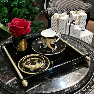 Siyah Gold Kulplu Tepsi