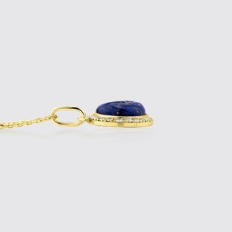 8 Ayar Altın Ay Yüzlü Lapis Lazuli ve Pırlanta Taşlı Kolye – Luna Kiss Koleksiyonu