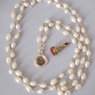 Victorian Fob Mühürden Gül Motifli Gümüş Kolye