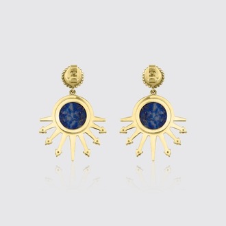 8 Ayar Altın Ay Yüzlü Lapis Lazuli, Pırlanta ve İnci Detaylı Küpe - Luna Kiss Koleksiyonu