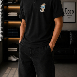 Lufian Siyah Premium Polo Yaka Tshirt