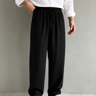 Siyah Oversize Keten Pantolon