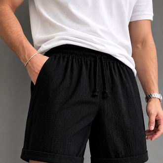 Siyah Oversize Keten Şort
