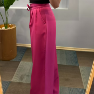 Yüksek Bel Kordon Detaylı Pantolon - Pembe