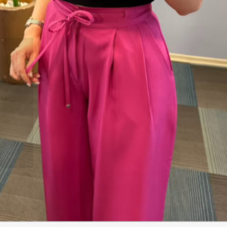 Yüksek Bel Kordon Detaylı Pantolon - Pembe