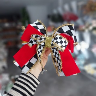 Damalı Fiyonk 20 cm Damalı ve Kırmızı Kadife