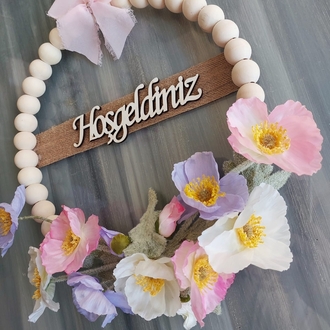 Rosary Kapı Süsü  Gelincik Temalı Ahşap Boncuklu 30 cm