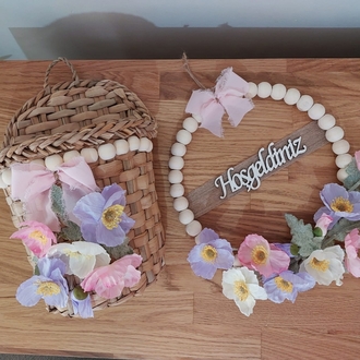 Rosary Gelincikli Set, Kapı  Süsü ve Sepet, Çelenk, Gelincik