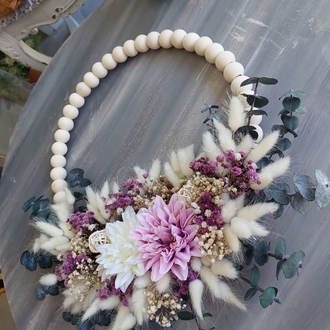 Yıldız  Çiçekli Ahşap  Boncuklu Kapı Süsü 35 cm