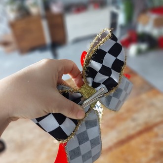Damalı Fiyonk 20 cm Damalı ve Kırmızı Kadife